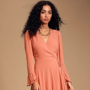 Rusty Rose Chiffon Tiered Wrap Maxi Dress